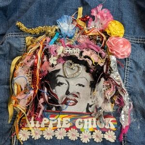 Marilyn Monroe Hippie Chick Flower Child Blue Jean Jacket XL